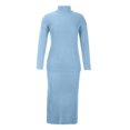 thumbnail image 5 of SELONE Beach Dresses for Women 2 Piece Outfits Skirt Sets Plus Size Casual Solid Knitting Slimming Hip Wrap Long Sleeve Turtleneck Sweaters Skirt Suit 22-Light Blue XXXL, 5 of 5
