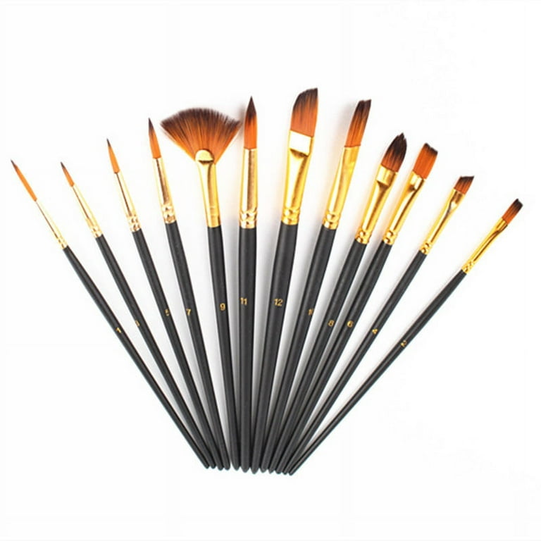 16 Pcs Paint Brushes Set 12 Sizes Painting Brush with Palette Knife, Sponge  and Oil Tray for Acrylic, Watercolor 