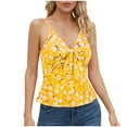 thumbnail image 2 of HIMIWAY 2023 Summer Sale Women's Fashion Sexy Floral Print V Neck Camisole Bow Casual Tops Adjustable Straps Yellow XL, 2 of 5