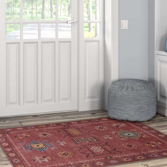 Contemporary Home Living 3' x 5' Southwest Tribal Medallion Area Throw Rug Pad - Red and Cream