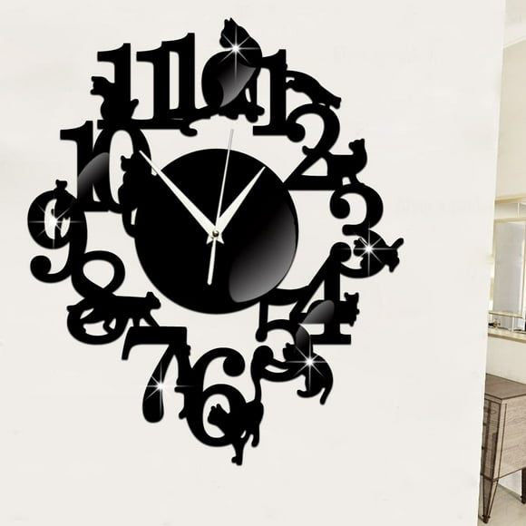 Black cat wall clock hook antique indoor wall clock Scandinavian clock cute cat (black)