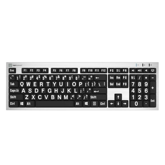 Large Print - White on Black Silver Slimline Keyboard – Windows