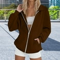 thumbnail image 5 of Htigea Womens Sweatshirt Coats Full Zip Up Hoodies Thin Fleece Long Sleeve Hooded Pullover Casual Loose Fit Tops with Pockets Brown M, 5 of 9