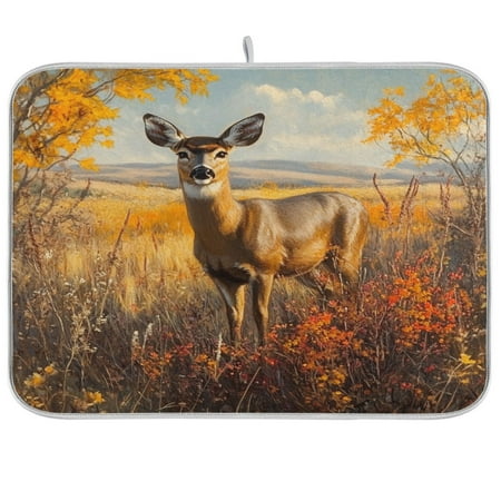 

BZSMCE Dish Drying Mat Deer in The Autumn Foliage Design Drying Mats