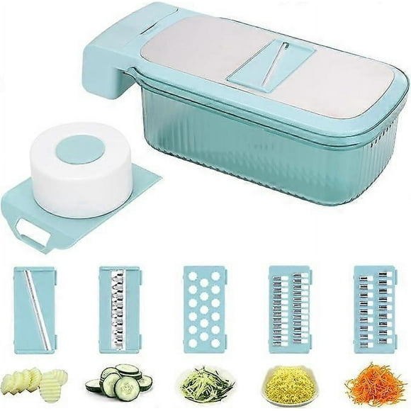5 in 1 Adjustable Mandoline Food Slicer for Kitchen Removable Blade Grip Handle Multipurpose Mandoline Chopper with Container Potato Slicer Fruit Vege