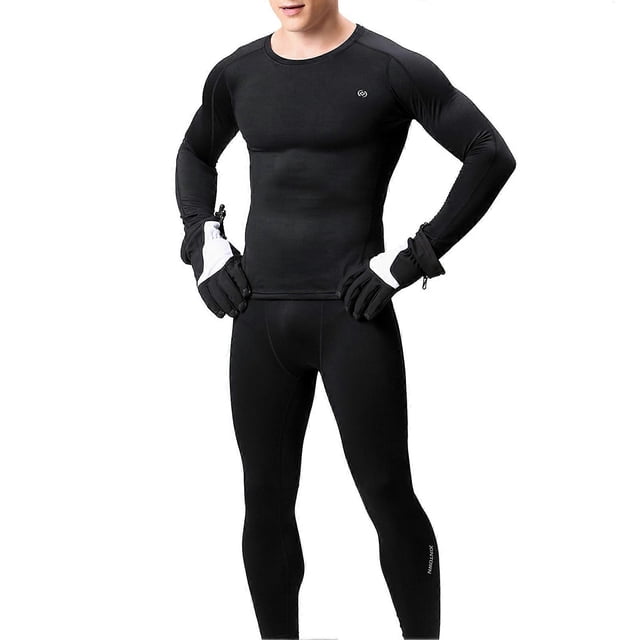 2PCS Men Winter Thermal Underwear Fleece Lining Thick Warm O Neck Long Sleeve Top Pants Long Johns Set