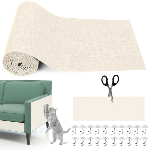 Alfombrilla para rascar para gatos, 118 x 15.7 pulgadas, autoadhesiva, recortable, con 20 tornillos, protector de muebles para gatos interiores, sofá, pared y árbol de gatos