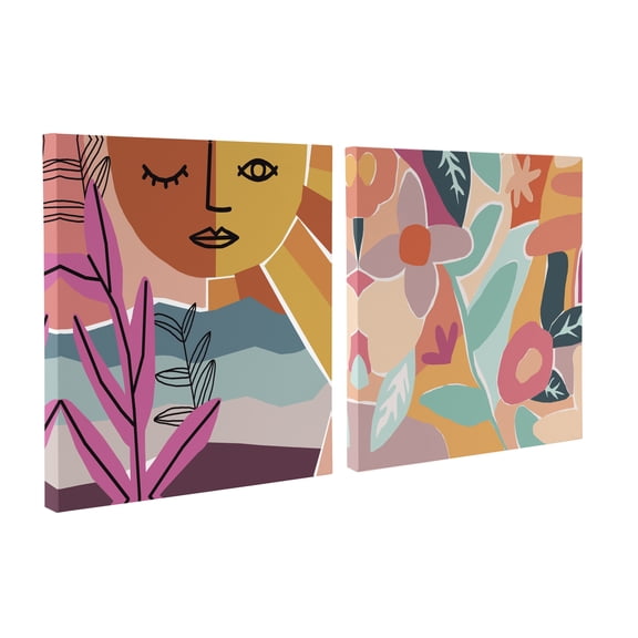 Kate and Laurel Peace Love Flowers Canvas Wall Art Set by Kate Aurelia Holloway, 2 Piece 20 x 20, Colorful Sun and Floral Art for Wall