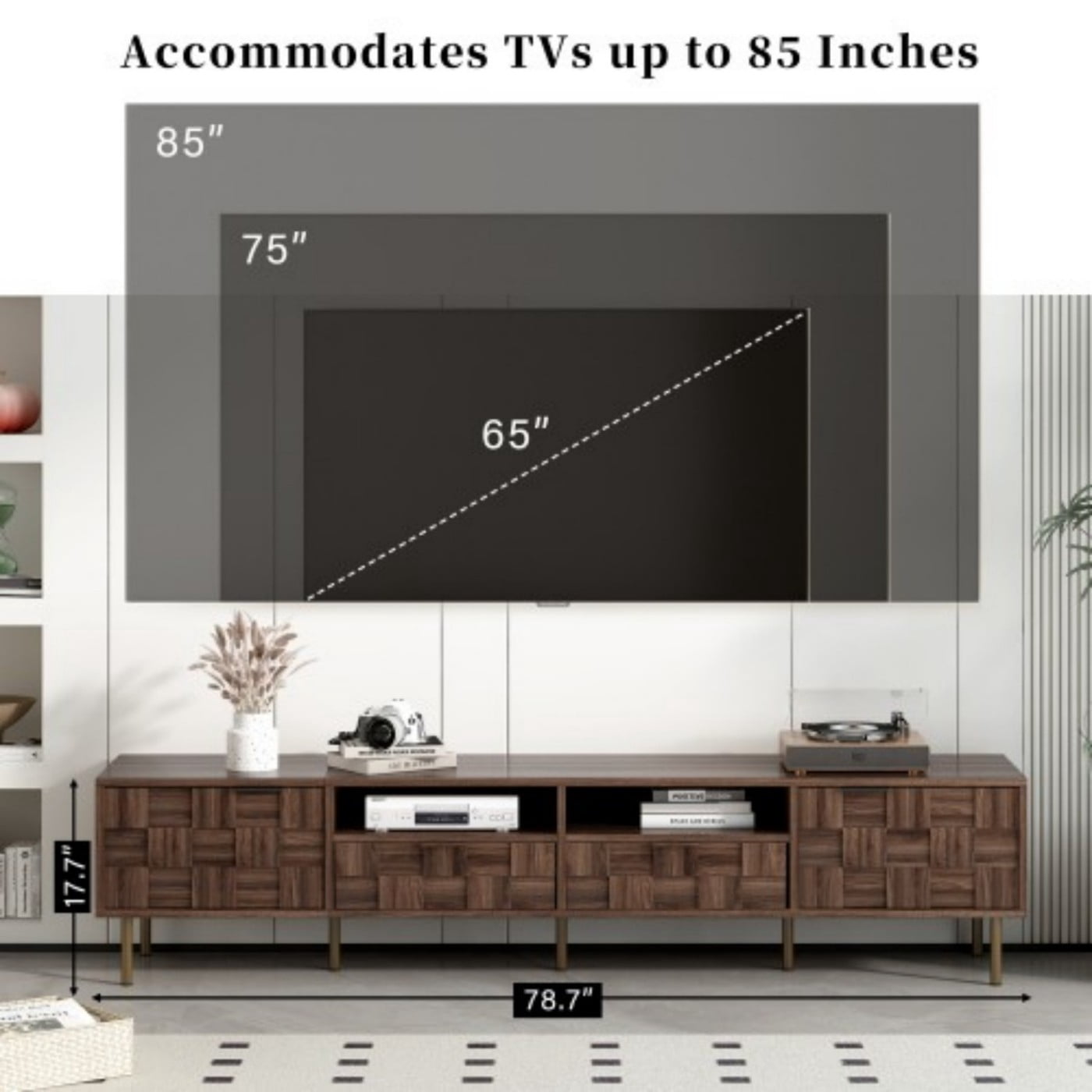 Mid Century TV Stand for 85 Inch TV, 78.7" Wood Media Console with 2 Drawers & Storage Cabinets, Entertainment Center with Cable Management for Living Room Bedroom Home Theater, Dark Brown