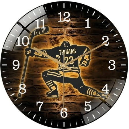 Decorative Clocks： Ice Hockey Glass Wall Clock, Player Cheer Decor Wall Clock for Homes, Bars, Offices, Man Caves, Garages, And Living Rooms. Also Makes A Great Gift. Style 12×12inch(30×30cm)