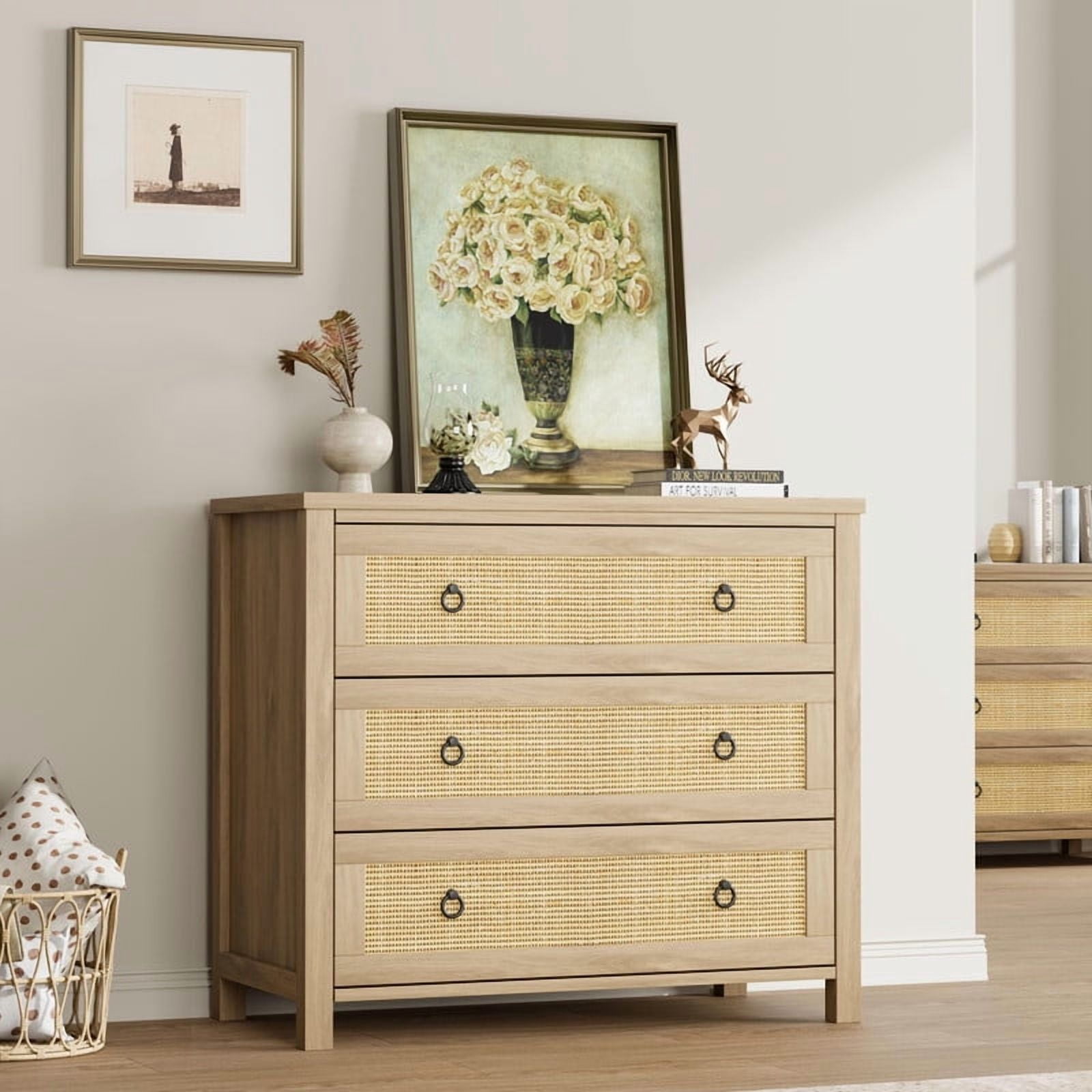 TROPOW 3 Drawer Dresser for Bedroom, Chest of Drawers, Modern Clothes Storage Cabinet & Wood Vertical Drawer Organizer for Living Room, Hallway, Nursery, Brown