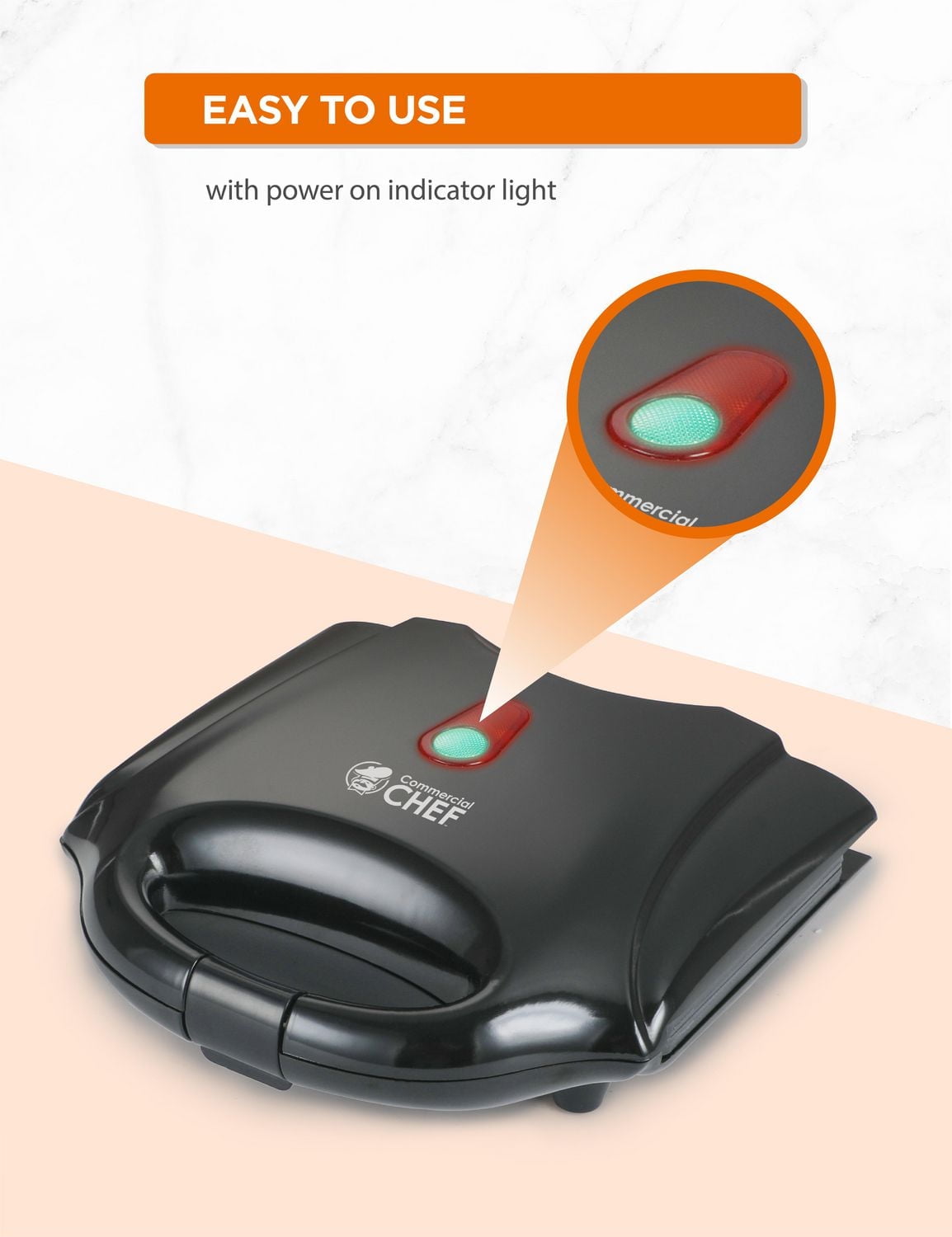 COMMERCIAL CHEF Waffle Maker, Nonstick Mini Waffle Maker, Easy-to-Clean Electric Waffle Iron for Breakfast Waffles with Cool Touch Housing & Power on Light Thermostat