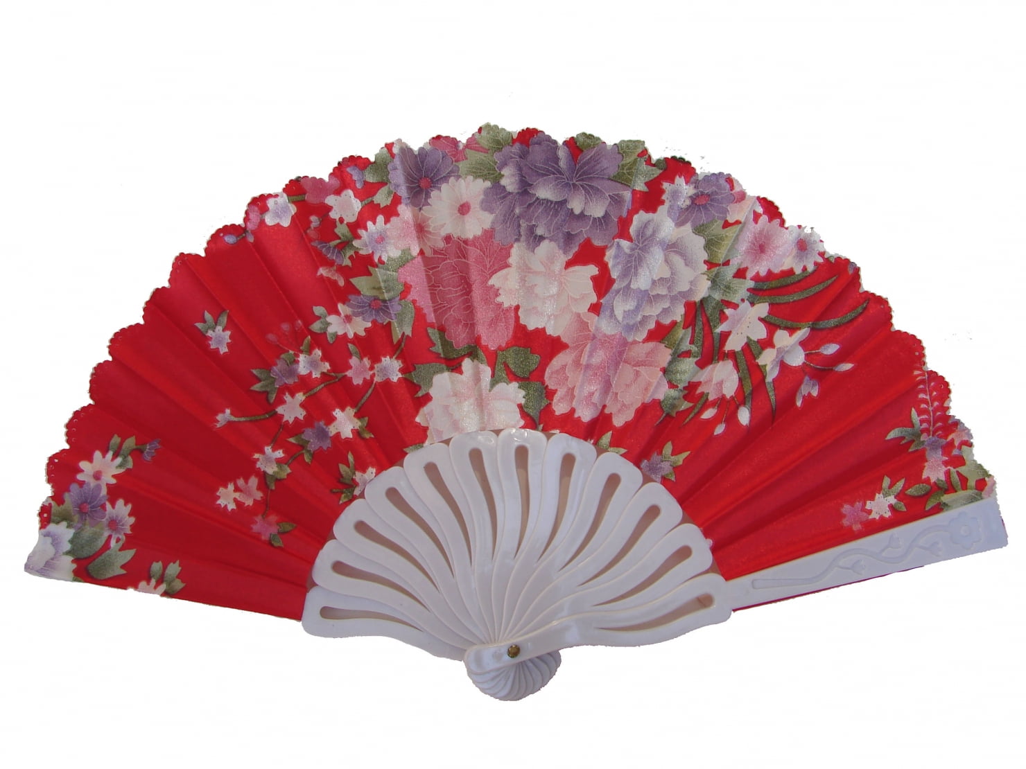White Slab Chinese Folding Hand Fan in Red
