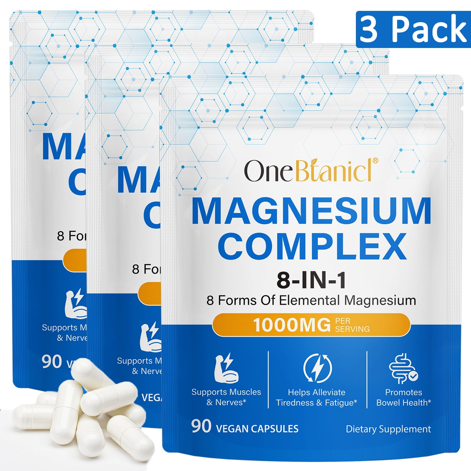 3 Pack Magnesium Sleep Support, Dietary Supplement, Vegetarian Capsules, 90 Capsules