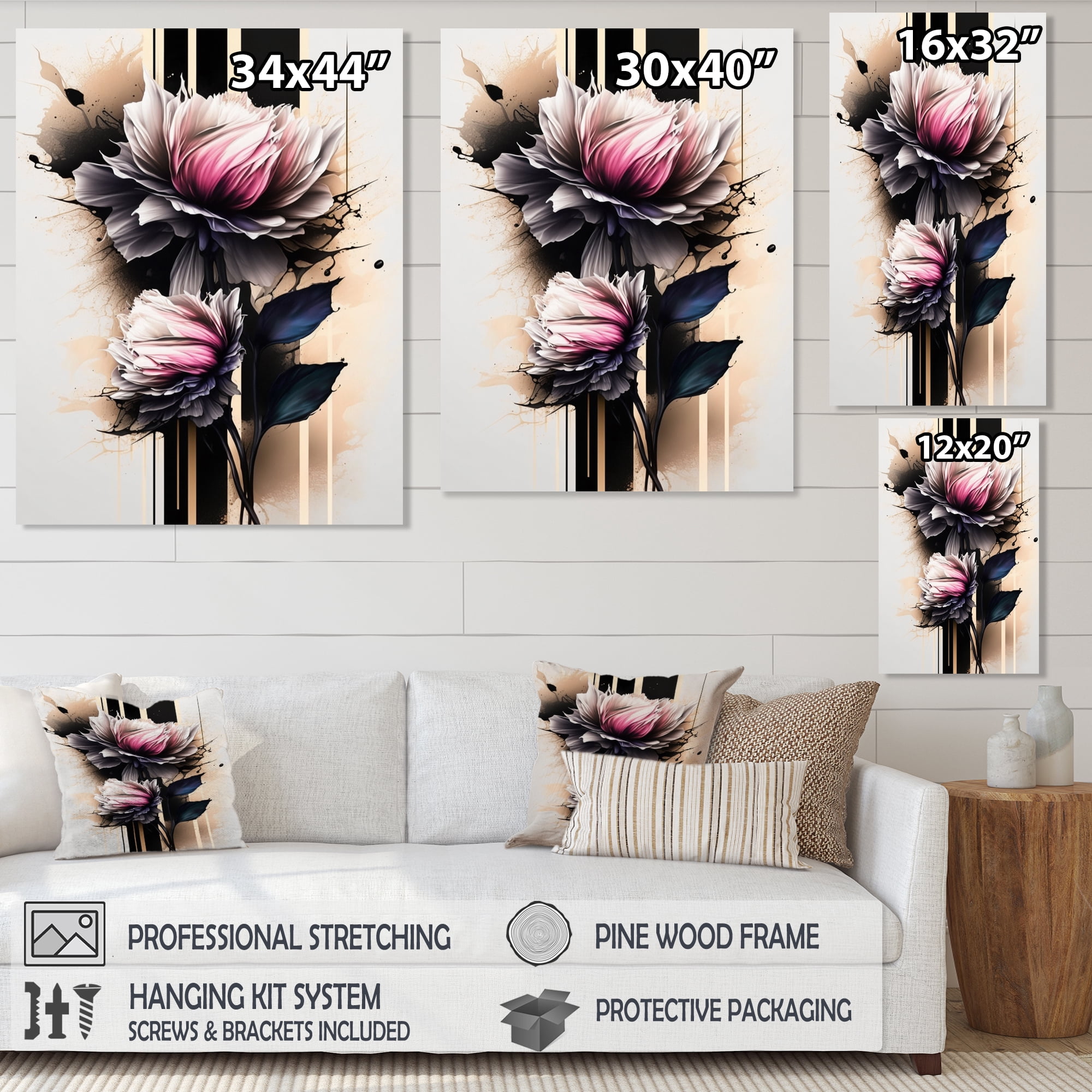 Designart Pink Dahlia Flower On Abstract Fusion II Canvas Wall Art
