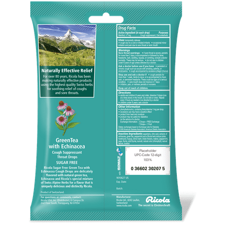 Ricola Green Tea with Echinacea, Sugar Free, 19 Drops
