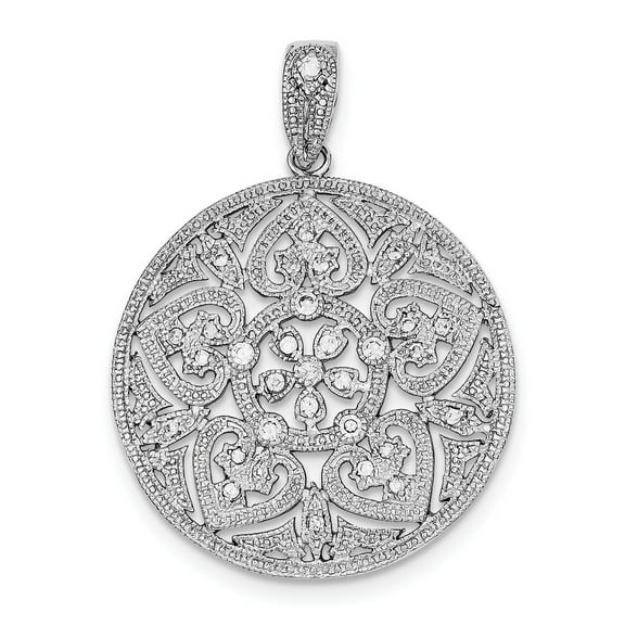 Sterling Silver Big Round Pave Cubic Zirconia Pendant - Measures 46x34mm Wide