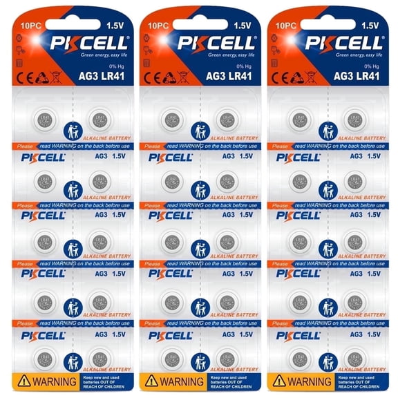 PKCELL 30 Pack LR41 AG3 Button Battery Alkaline 1.5V for Digital Thermometer