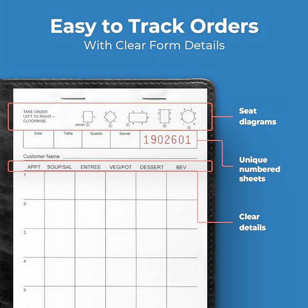 FMP Brands (5000 Sheets) Server Note Pads Paper, Guest Check for Servers, Guest Check Pads, Order Pads for Servers, Waitress Notepads, Server Pads for Restaurant, Bar, Cafe, 50 Pads, 100 Sheets/Pad