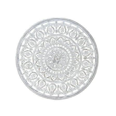 DecMode White Wood Handmade Intricately Carved Round Mandala Floral Wall Decor