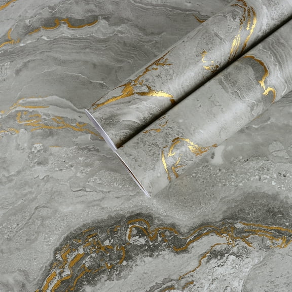 CHIHUT Gold Grey Marble Counter Top Contact Paper Peel and Stick Wallpaper 17.7"x100" Marble Contact Paper for Countertops Self Adhesive Kitchen Wallpaper Matte Marble Vinyl for Bedroom Walls Cabinets