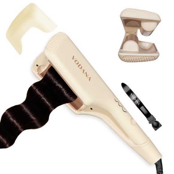 VODANA Professional Triple Flow Ceramic Hair Waver - Easy Beach Waves with Embedded Double Barrel Wave Iron. Experience Instant Heat, Long-Lasting Performance, and Quick