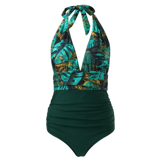 ★ PISCESS★ Flower Stripe One Piece Swimsuit Green 5008225 360_PinkGreenStripeOnePiece_10