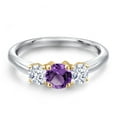 thumbnail image 3 of Gem Stone King 925 Silver and 10K Yellow Gold Purple Amethyst and White Zirconia Engagement Ring for Women | 0.98 Cttw | Round 5MM | Gemstone February Birthstone | Size 8, 3 of 6