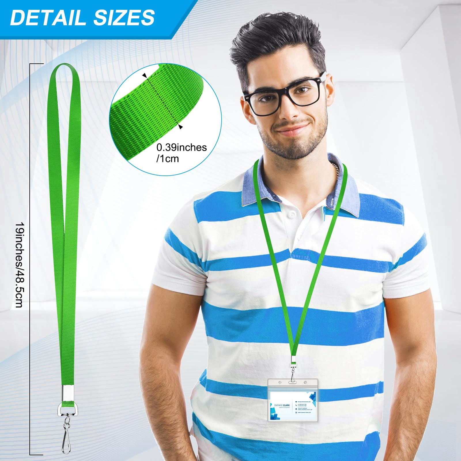 50 Pack Green Nylon Flat Lanyard With Swivel Hook And Badge Clip For Id Holder