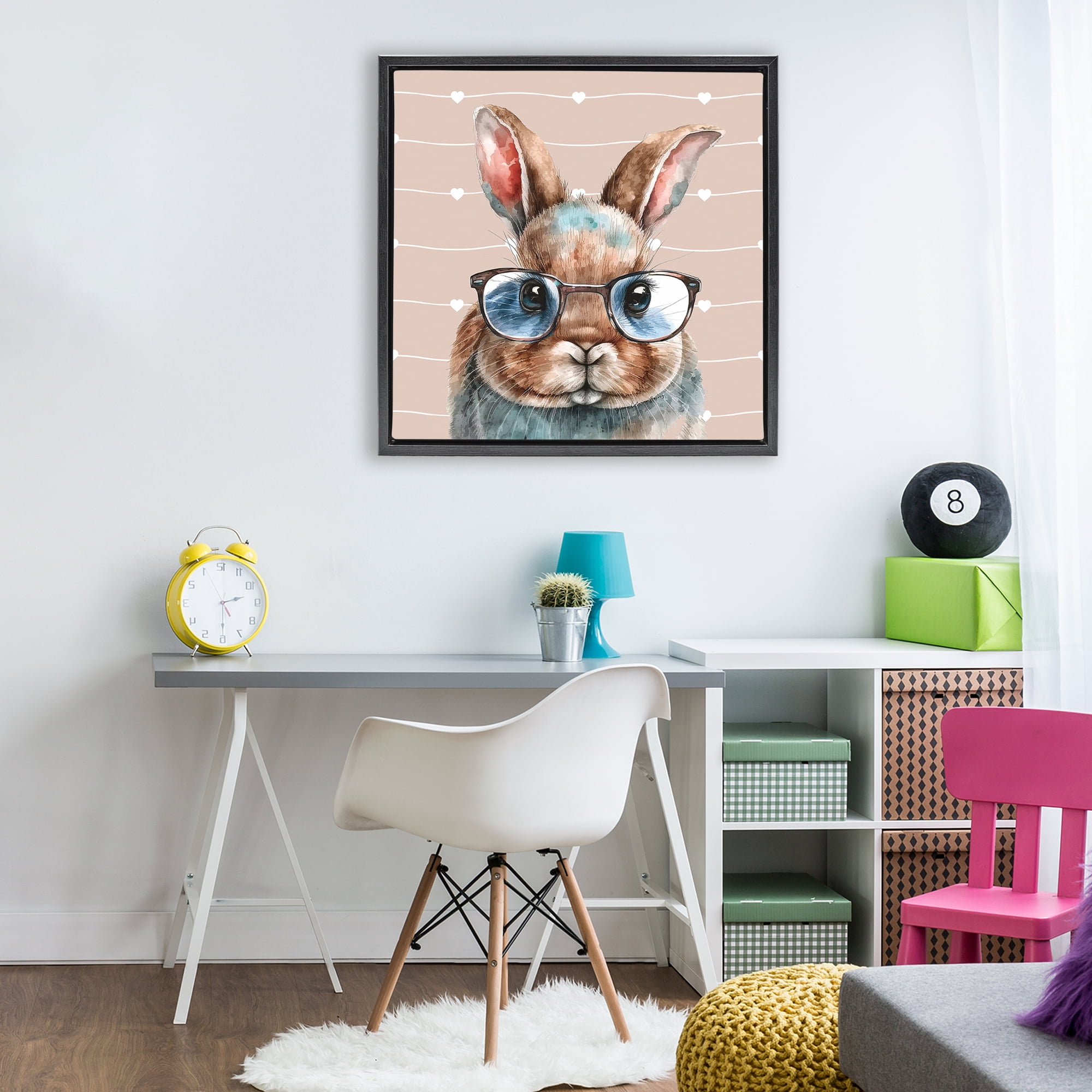 Stupell Industries Buster Rabbit with Specs Black Framed Floater Canvas Wall Art, design by Yvonne Coleman Burney