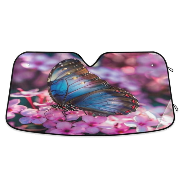 Morpho Butterfly on Flowers Car Windshield Sun Shade Foldable Car Front Window Visor Heat and UV Protection 53x23.5
