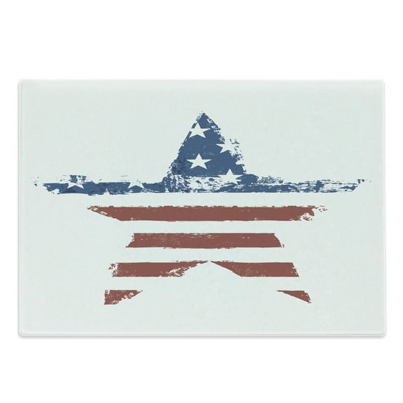 Grunge Cutting Board, American Flag Print as Star Shaped Stripes National Emblem Illustration, Decorative Tempered Glass Cutting and Serving Board, Large Size, Navy Brown, by Ambesonne
