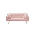 thumbnail image 4 of SYNGAR Convertible Sleeper Sofa Bed with 2 Pillows, Teddy Fleece Upholstered Futon Sofa Bed with Adjustable Backrest and Solid Wood Frame, Modern Sofa for Apartment Livingroom, Pink, 4 of 7