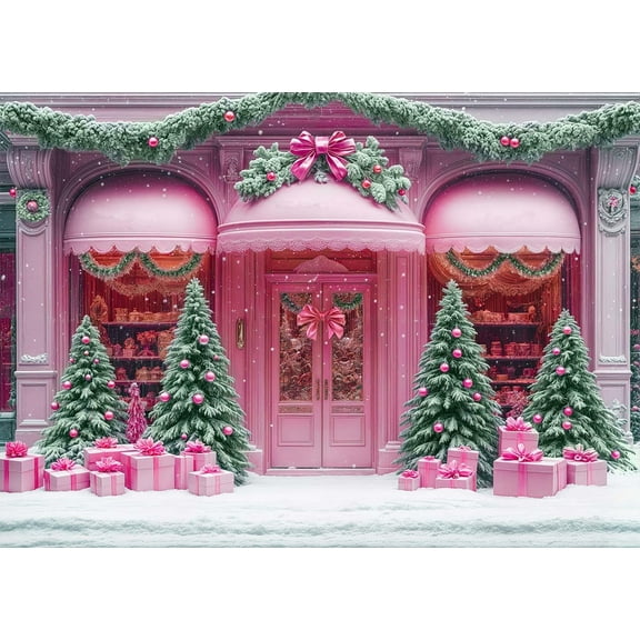 9x6ft Pink Christmas Backdrop for Photography Backdrop Winter Christmas Shop Store Xmas Tree Snowflake Photo Backdrop Holiday Background Girl Baby Shower Party Decorations Photo Props