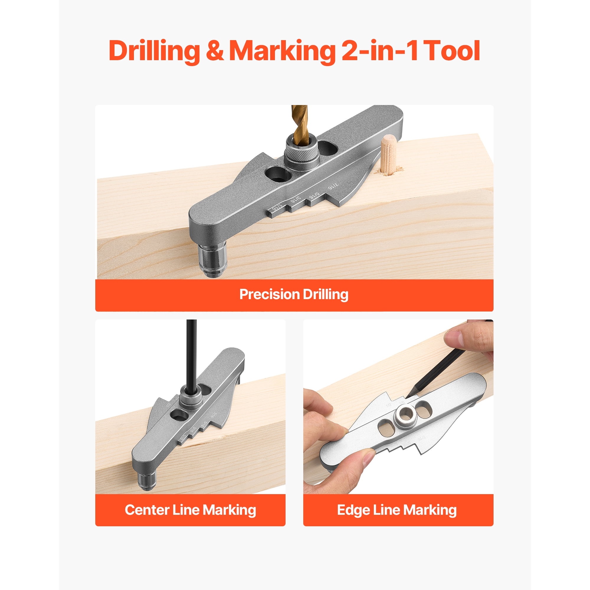 KFFKFF Self-Centering Doweling Jig Kit, Precision Tool for Straight Hole Drilling, Includes 1/4", 5/16", 3/8" Drill Bits and Stop Collars, Durable Aluminum Alloy Woodworking Tool for Drilling
