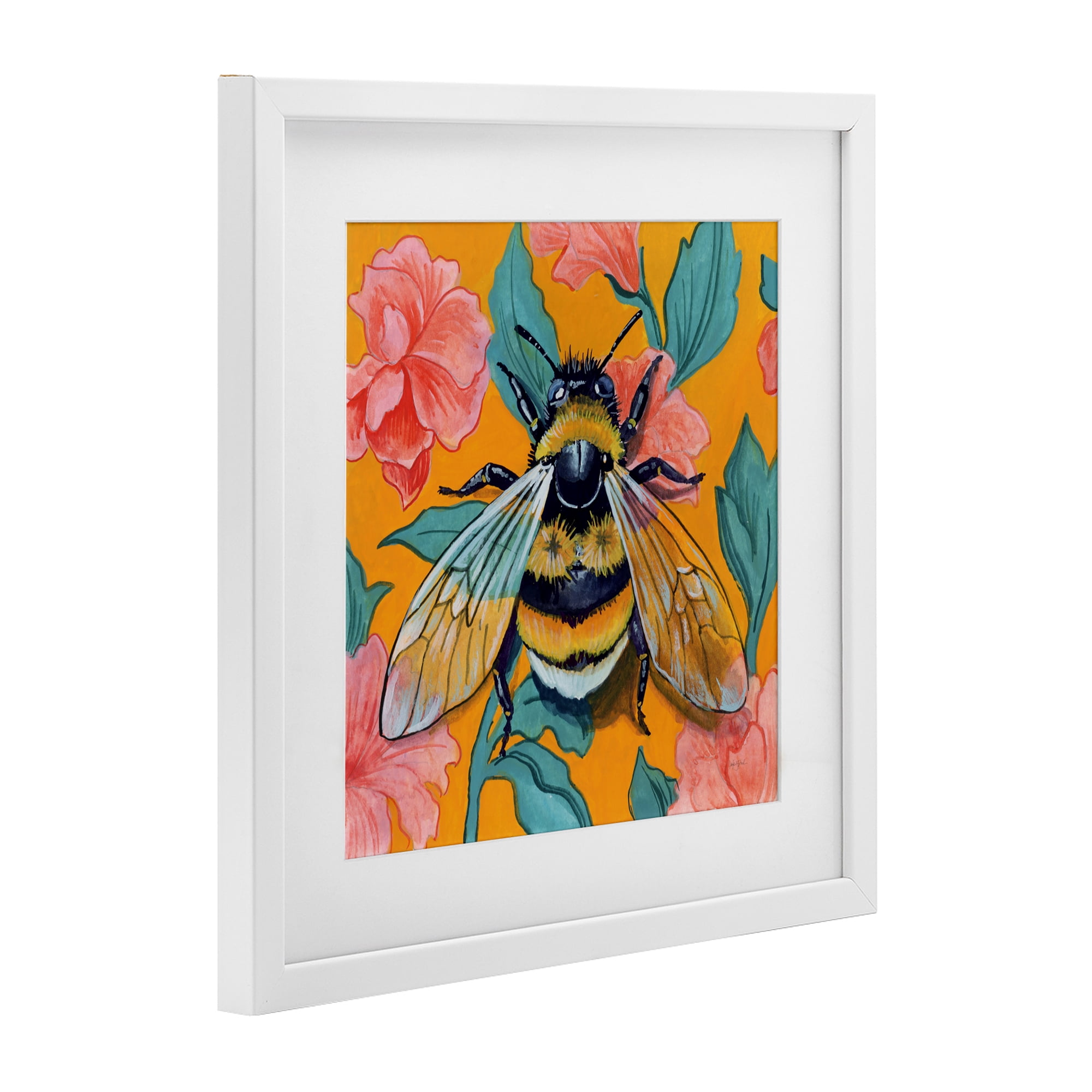 Stupell Industries Bumble Bee & Flower Pattern White Framed Print Under Glass, design by Kate Jarvik Birch