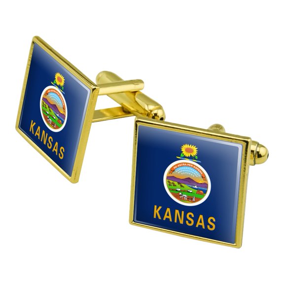 Kansas State Flag Square Cufflink Set - Silver or Gold