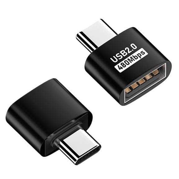 Type C to USB Adapter 2 Pack OTG Converter for Phones Tablets Compact Data Transfer Male Female Combo Silver Black