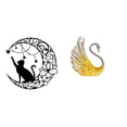 thumbnail image 1 of Escultura De Pared De Metal Con Serenata De Gato Y Cisne A La Luz De La Luna Para Dormitorio, Sala De Estar, Decoración Del Hogar Y Regalos Para Amantes De Los Gatos Con Figura De Pájaro, 1 of 8