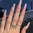 thumbnail image 1 of Coffin Fakes Nails Uñas extralargas para mujer, uñas de lujo, uñas con diamantes de imitación, uñas postizas acrílicas, uñas de bailarina de cobertura completa, 24 piezas, 1 of 5