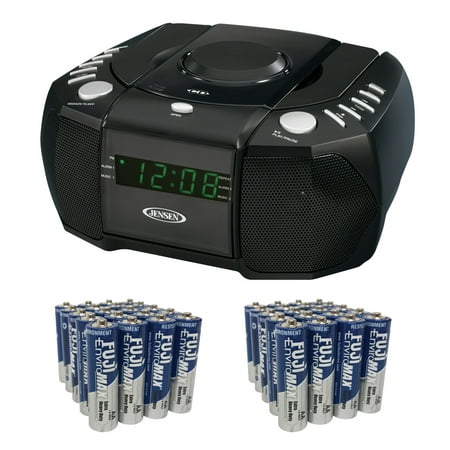 Jensen JCR-310 Dual Alarm Clock AM/FM Stereo/Radio/CD Player, Includes 40 AA