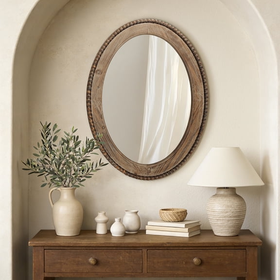 Langford Home 32" Decorative Beaded Oval Wood Wall Mirror