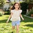 thumbnail image 6 of Girls 2 Piece Outfits Children Summer Sets Little Girls Short Sleeve T Shirt Elastic Waist Drawstring Shorts Solid Color Soft Comfortable Stretchy Sports Light Blue 8-9 Years, 6 of 7
