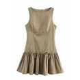 thumbnail image 4 of Women Dresses Cute Sleeveless Boat Neck Bowknot Ruffle Pleated A Line Flowy Zipper Mini Dress Khaki S, 4 of 9