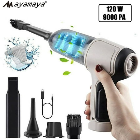 

3-in-1 Portable Mini Handheld Vacuum Cordless with Inflate & Deflate AYAMAYA 120W Power Rechargeable Car Vacuum Cleaner with 9000PA Suction Fast-Charging Small Shop Vac for Cars/Home/Office(Black)
