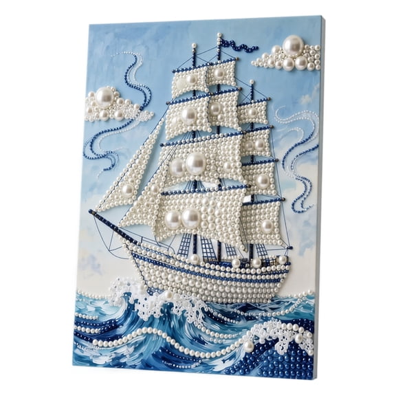 Sailing Boat Pearl Pearl Art Kit, DIY Bead Art Materials, Ocean Wall Decor, 5D Crystal Craft for Adults, Coastal Home Decoration