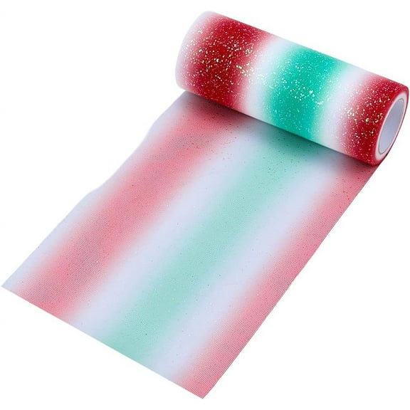 10 Yards 6 Inch Colored Glitter Tulle Rolls Colorful Sparkle Gradient Netting Fabric Sheer Christmas Polyester Net Tulle Ribbon Bulk Roll for Sewing Making Crafts Gift Wrapping Wreaths DIY