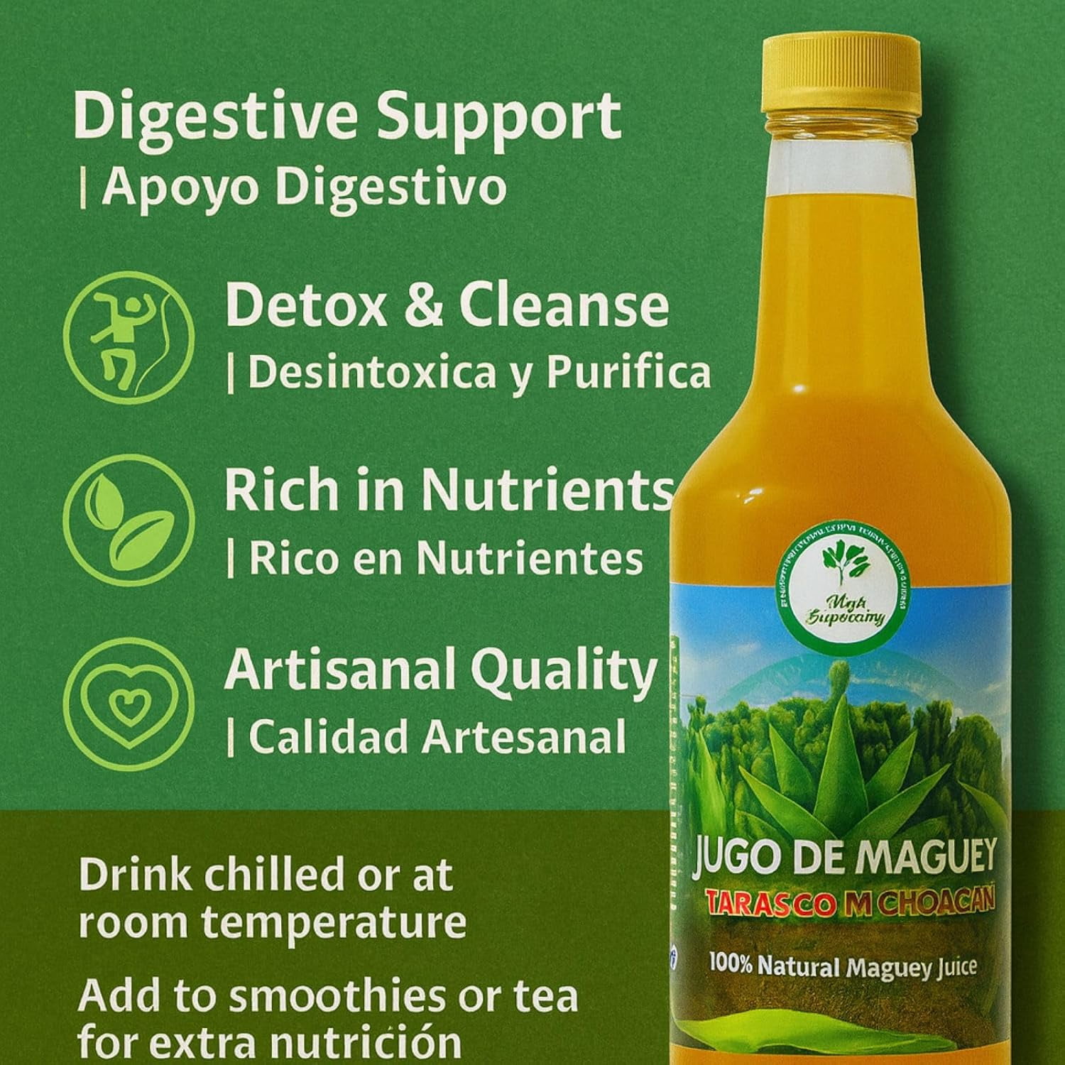 Maguey Juice – 1000 ml (1 L) – Pure Agave Jugo Maguey – Vegan, 100% Artisanal, Non-GMO – Natural Digestive Support