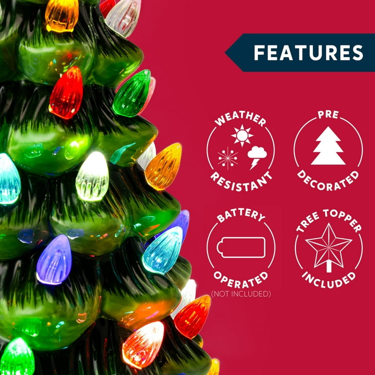 True Vintage Ceramic Christmas Tree-light up Holiday Decor-mid Century  Holidays-holly Base-multicolored Lights 