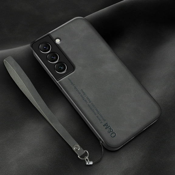 ELEHOLD Leather Case for Samsung Galaxy S23 Plus/S23+, Skin-Friendly Premium Leather Lens Protection with Wrist Strap Compatible with Magnetic Car Mount Shockproof Case,Darkgray